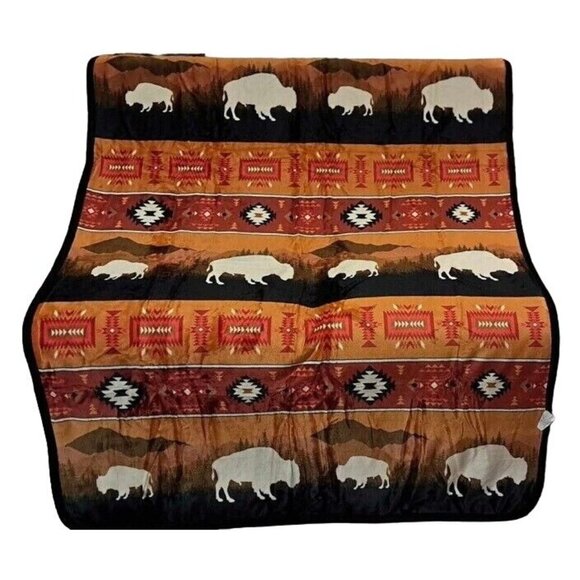NU TRENDZ Other - New Rust Rustic Bison Buffalo Sherpa Plush Throw Gift Blanket Native Art Orange